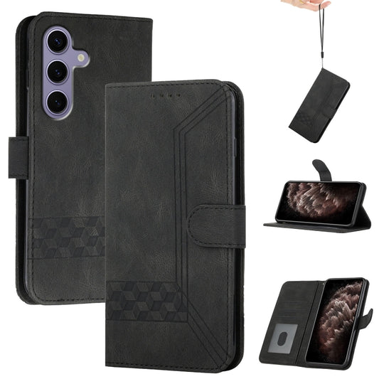 For Samsung Galaxy S25 5G Cubic Skin Feel Flip Leather Phone Case(Black) by buy2fix