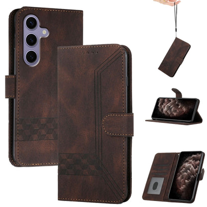 For Samsung Galaxy S25 5G Cubic Skin Feel Flip Leather Phone Case(Brown) by buy2fix
