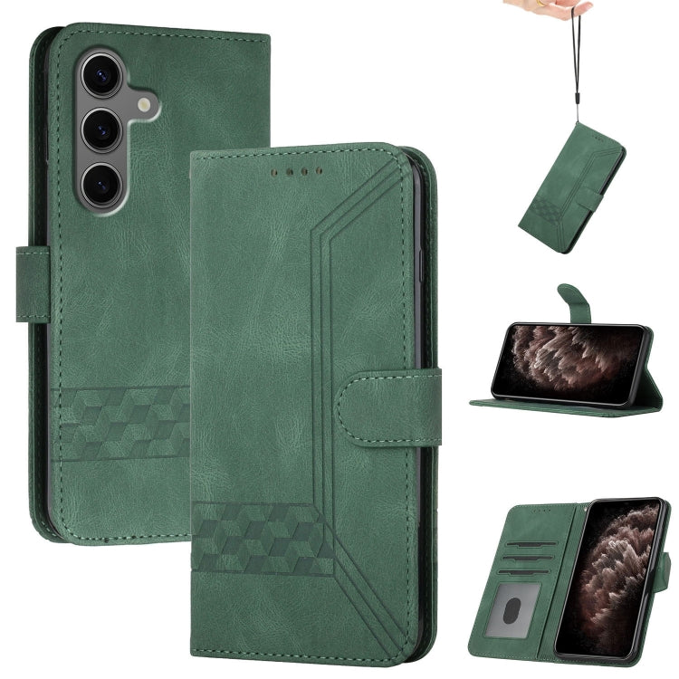 For Samsung Galaxy S25+ 5G Cubic Skin Feel Flip Leather Phone Case(Green) by buy2fix