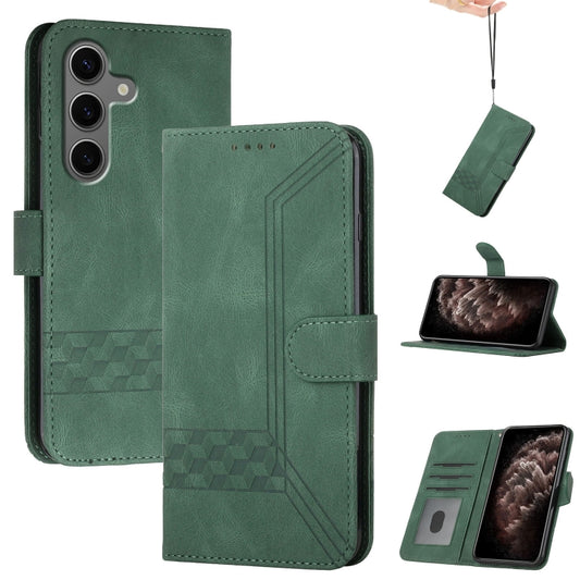 For Samsung Galaxy S25+ 5G Cubic Skin Feel Flip Leather Phone Case(Green) by buy2fix