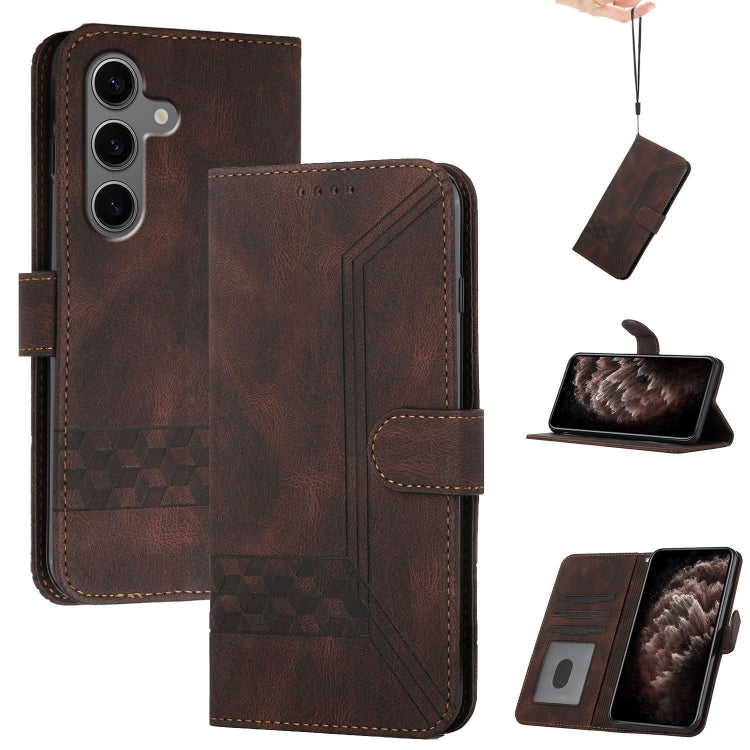 For Samsung Galaxy S25+ 5G Cubic Skin Feel Flip Leather Phone Case(Brown) by buy2fix