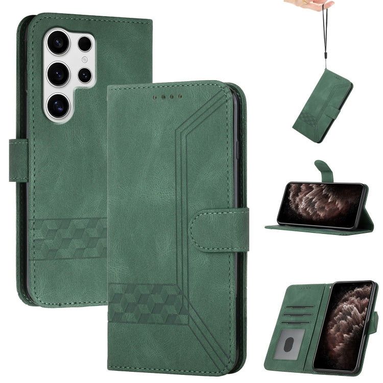 For Samsung Galaxy S25 Ultra 5G Cubic Skin Feel Flip Leather Phone Case(Green) by buy2fix