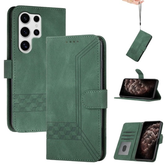 For Samsung Galaxy S25 Ultra 5G Cubic Skin Feel Flip Leather Phone Case(Green) by buy2fix