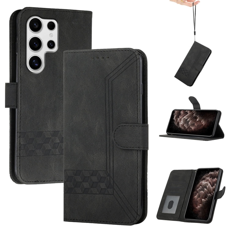 For Samsung Galaxy S25 Ultra 5G Cubic Skin Feel Flip Leather Phone Case(Black) by buy2fix