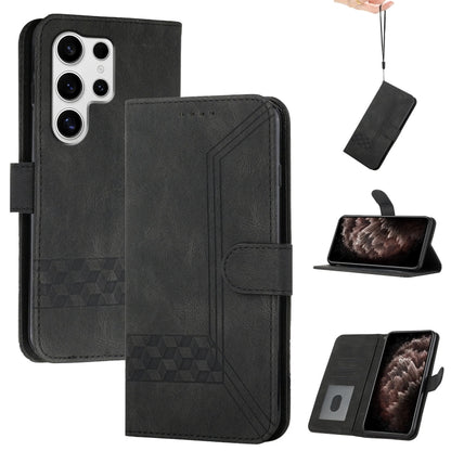 For Samsung Galaxy S25 Ultra 5G Cubic Skin Feel Flip Leather Phone Case(Black) by buy2fix