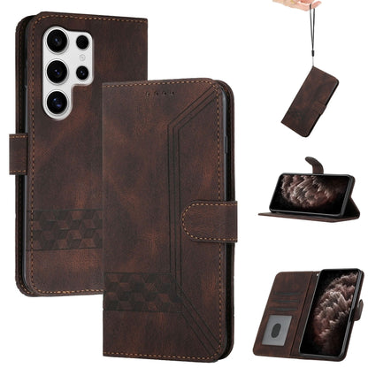 For Samsung Galaxy S25 Ultra 5G Cubic Skin Feel Flip Leather Phone Case(Brown) by buy2fix