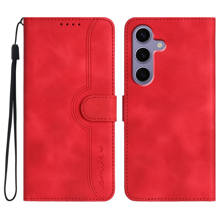 For Samsung Galaxy S25 5G Heart Pattern Skin Feel Leather Phone Case(Red) by buy2fix