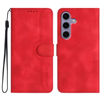 For Samsung Galaxy S25 5G Heart Pattern Skin Feel Leather Phone Case(Red) by buy2fix