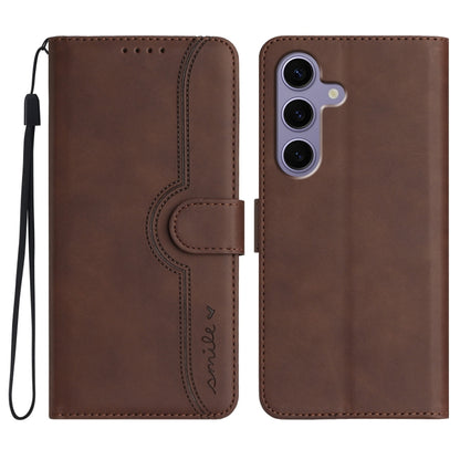 For Samsung Galaxy S25 5G Heart Pattern Skin Feel Leather Phone Case(Brown) by buy2fix