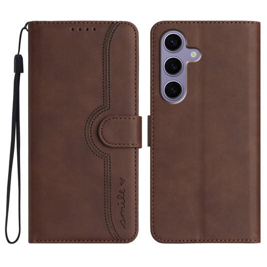 For Samsung Galaxy S25 5G Heart Pattern Skin Feel Leather Phone Case(Brown) by buy2fix