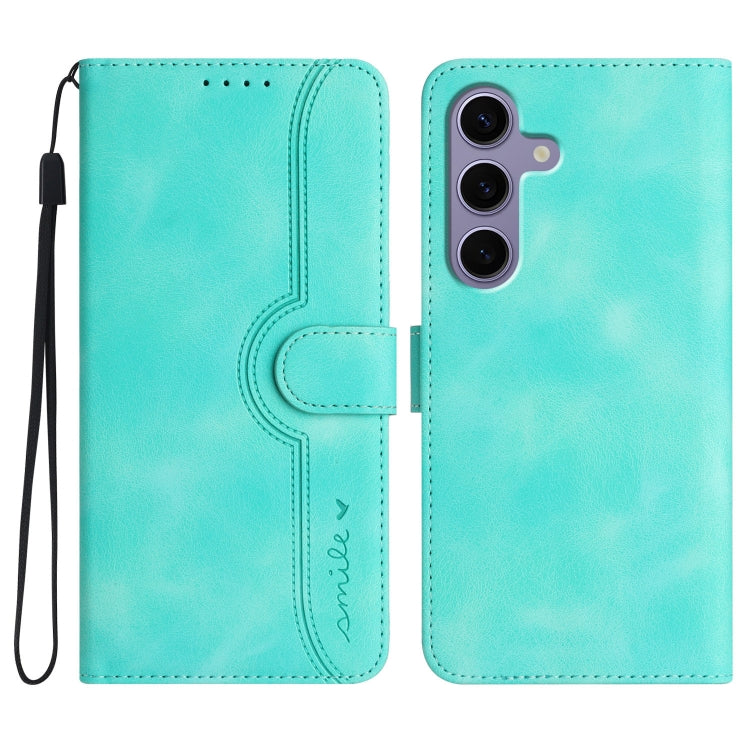 For Samsung Galaxy S25 5G Heart Pattern Skin Feel Leather Phone Case(Light Blue) by buy2fix