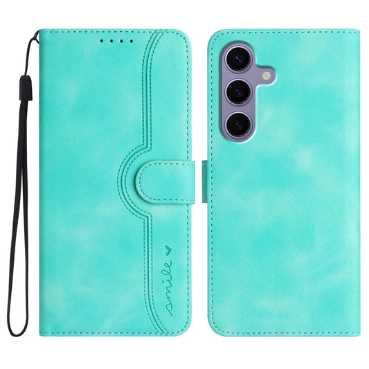 For Samsung Galaxy S25 5G Heart Pattern Skin Feel Leather Phone Case(Light Blue) by buy2fix