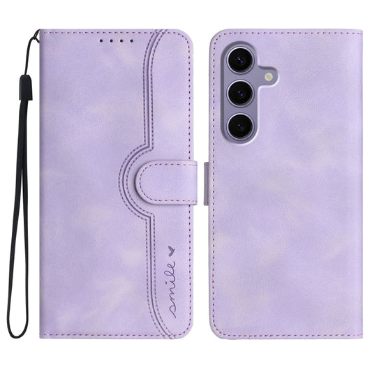 For Samsung Galaxy S25 5G Heart Pattern Skin Feel Leather Phone Case(Purple) by buy2fix