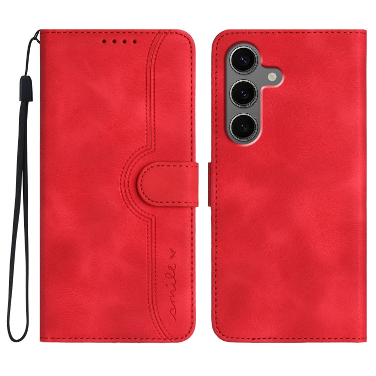 For Samsung Galaxy S25+ 5G Heart Pattern Skin Feel Leather Phone Case(Red) by buy2fix