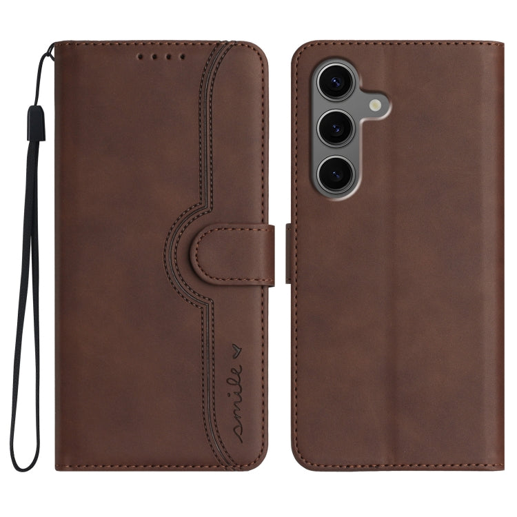 For Samsung Galaxy S25+ 5G Heart Pattern Skin Feel Leather Phone Case(Brown) by buy2fix