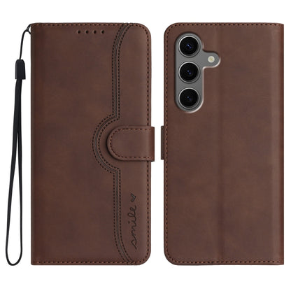 For Samsung Galaxy S25+ 5G Heart Pattern Skin Feel Leather Phone Case(Brown) by buy2fix