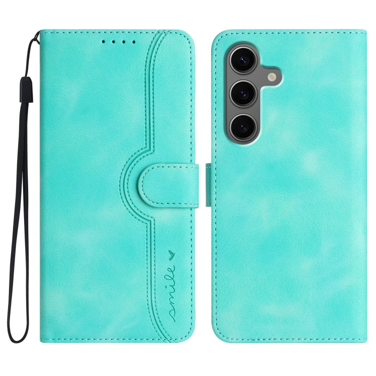 For Samsung Galaxy S25+ 5G Heart Pattern Skin Feel Leather Phone Case(Light Blue) by buy2fix
