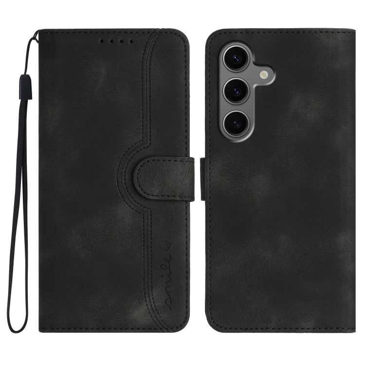 For Samsung Galaxy S25+ 5G Heart Pattern Skin Feel Leather Phone Case(Black) by buy2fix