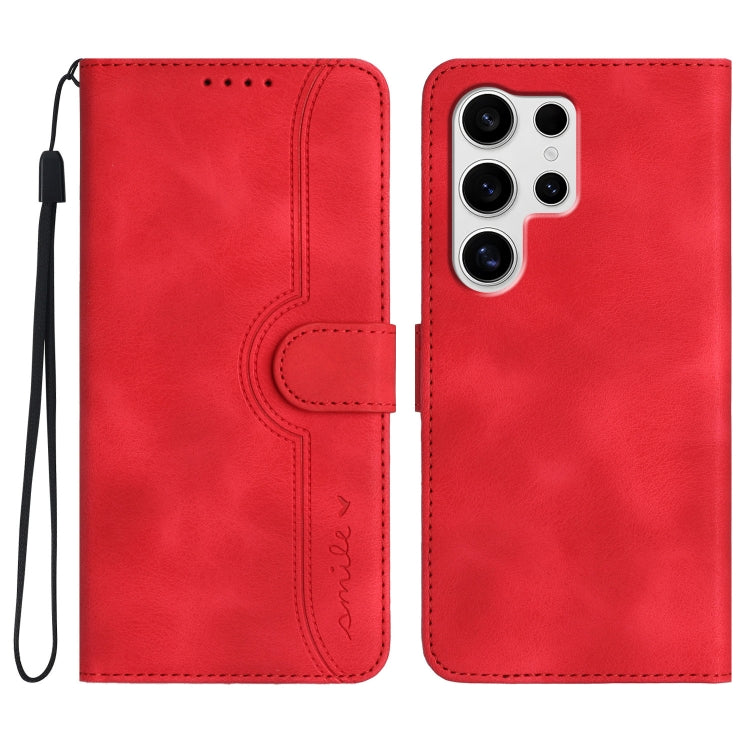 For Samsung Galaxy S25 Ultra 5G Heart Pattern Skin Feel Leather Phone Case(Red) by buy2fix