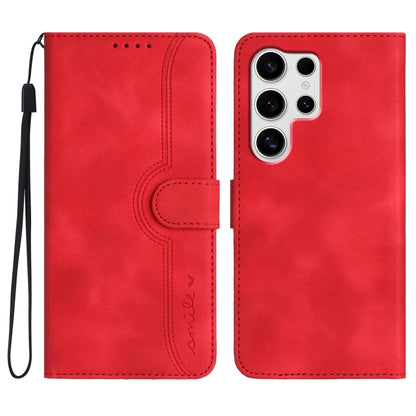 For Samsung Galaxy S25 Ultra 5G Heart Pattern Skin Feel Leather Phone Case(Red) by buy2fix