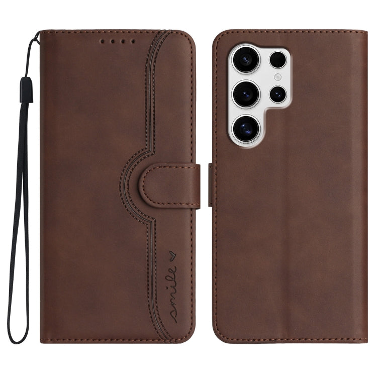 For Samsung Galaxy S25 Ultra 5G Heart Pattern Skin Feel Leather Phone Case(Brown) by buy2fix