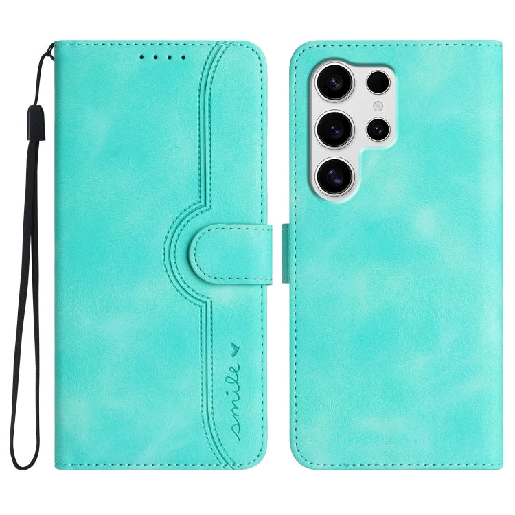 For Samsung Galaxy S25 Ultra 5G Heart Pattern Skin Feel Leather Phone Case(Light Blue) by buy2fix