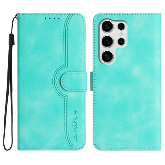 For Samsung Galaxy S25 Ultra 5G Heart Pattern Skin Feel Leather Phone Case(Light Blue) by buy2fix