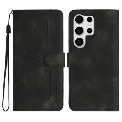For Samsung Galaxy S25 Ultra 5G Heart Pattern Skin Feel Leather Phone Case(Black) by buy2fix