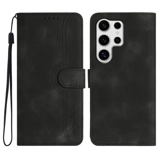 For Samsung Galaxy S25 Ultra 5G Heart Pattern Skin Feel Leather Phone Case(Black) by buy2fix