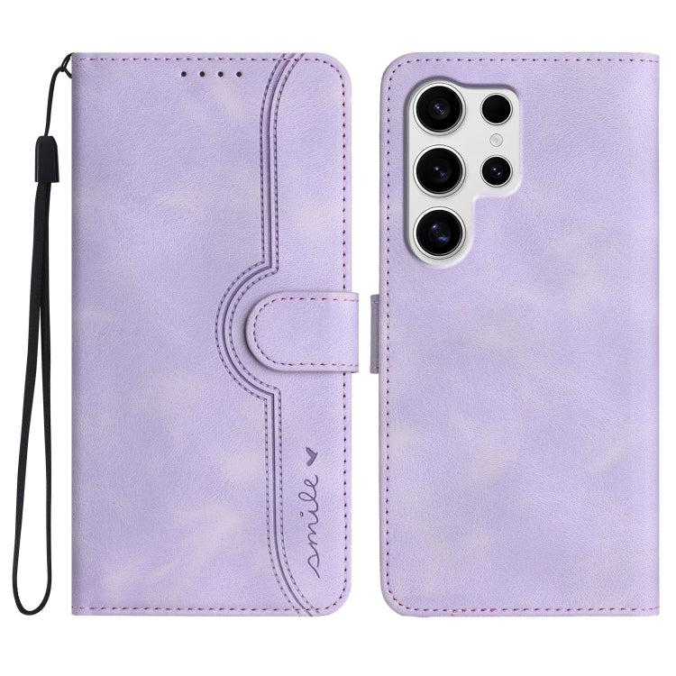 For Samsung Galaxy S25 Ultra 5G Heart Pattern Skin Feel Leather Phone Case(Purple) by buy2fix
