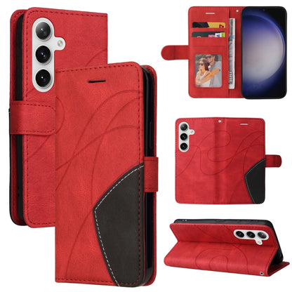 For Samsung Galaxy S25 / S24 5G Dual-color Splicing Flip Leather Phone Case(Red) by buy2fix