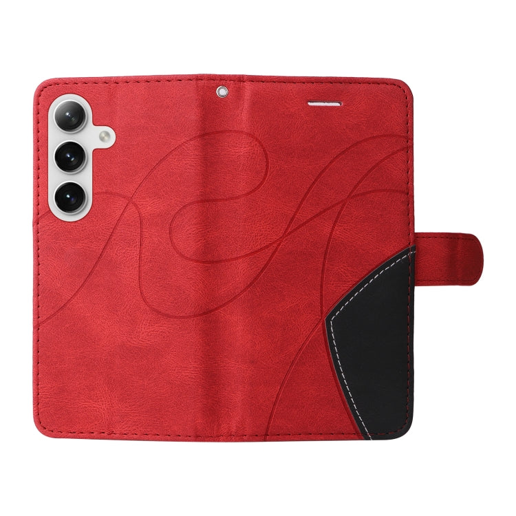 For Samsung Galaxy S25 / S24 5G Dual-color Splicing Flip Leather Phone Case(Red) by buy2fix