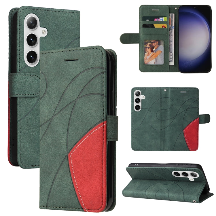 For Samsung Galaxy S25+ / S24+ 5G Dual-color Splicing Flip Leather Phone Case(Green) by buy2fix