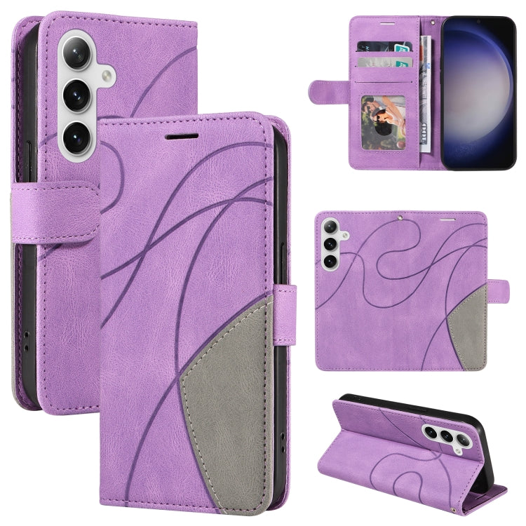 For Samsung Galaxy S25+ / S24+ 5G Dual-color Splicing Flip Leather Phone Case(Purple) by buy2fix