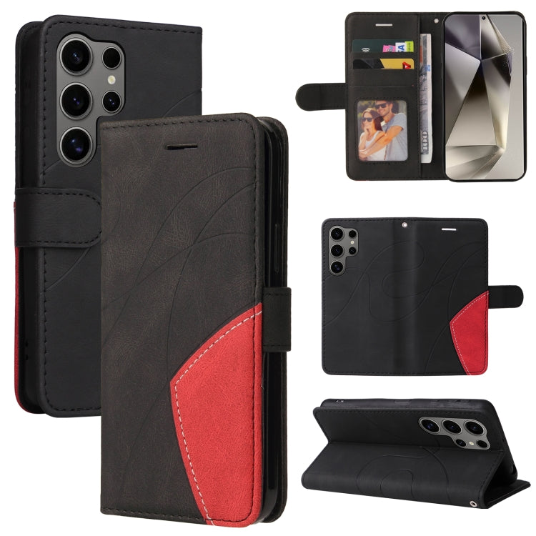 For Samsung Galaxy S25 Ultra 5G Dual-color Splicing Flip Leather Phone Case(Black) by buy2fix