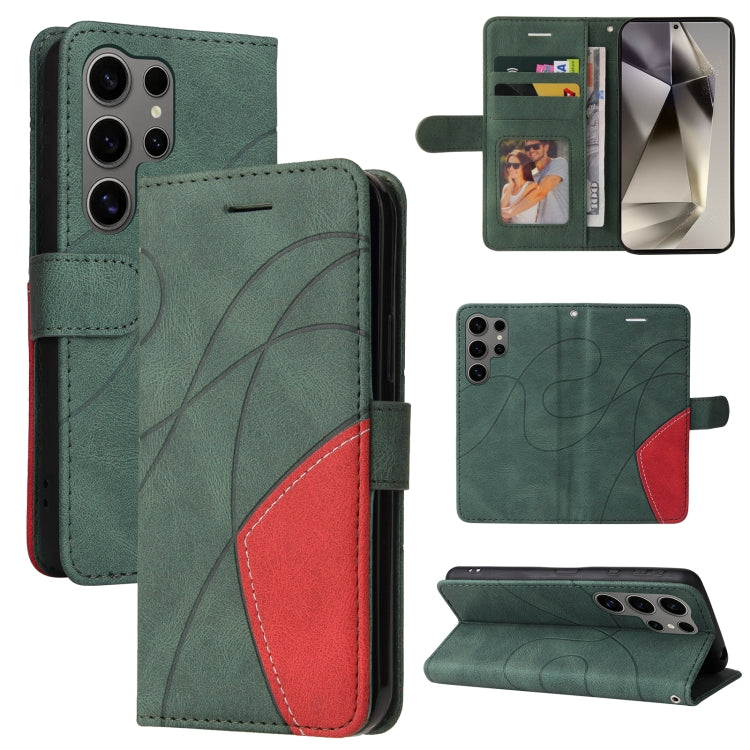 For Samsung Galaxy S25 Ultra 5G Dual-color Splicing Flip Leather Phone Case(Green) by buy2fix