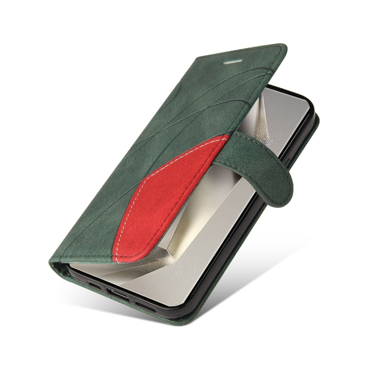 For Samsung Galaxy S25 Ultra 5G Dual-color Splicing Flip Leather Phone Case(Green) by buy2fix