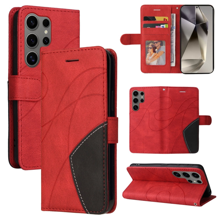 For Samsung Galaxy S25 Ultra 5G Dual-color Splicing Flip Leather Phone Case(Red) by buy2fix