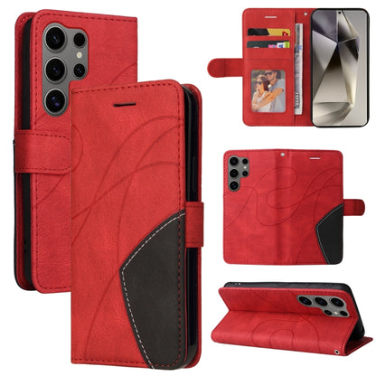 For Samsung Galaxy S25 Ultra 5G Dual-color Splicing Flip Leather Phone Case(Red) by buy2fix