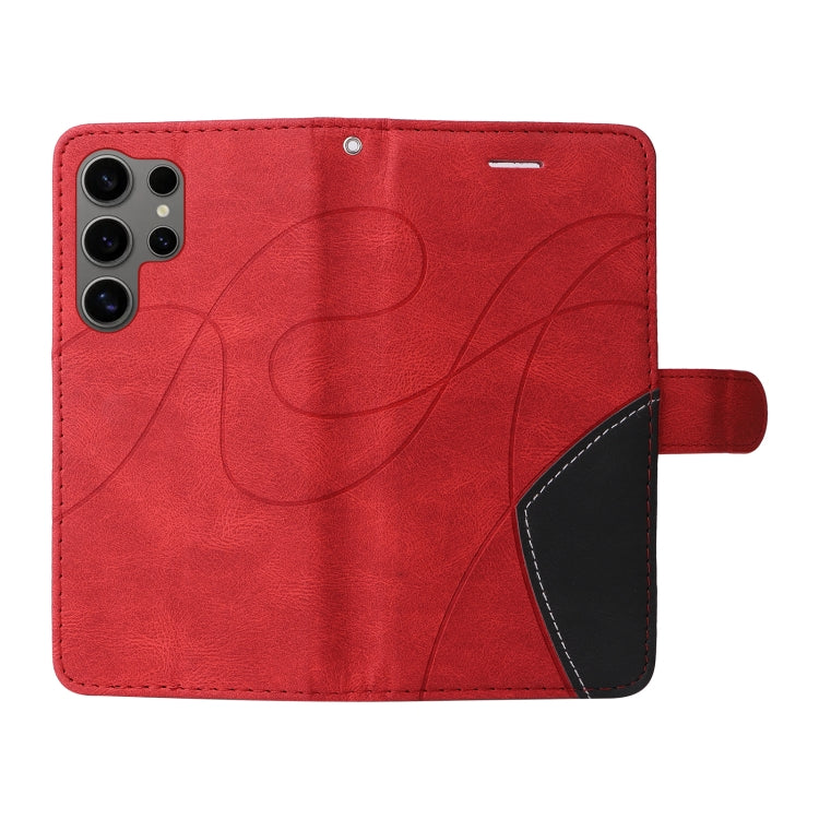 For Samsung Galaxy S25 Ultra 5G Dual-color Splicing Flip Leather Phone Case(Red) by buy2fix