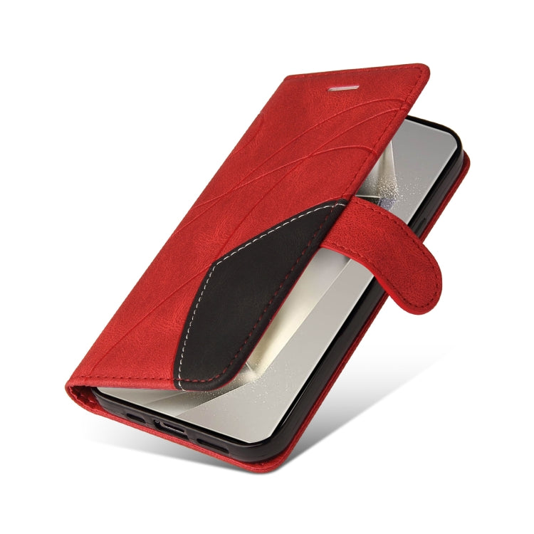For Samsung Galaxy S25 Ultra 5G Dual-color Splicing Flip Leather Phone Case(Red) by buy2fix