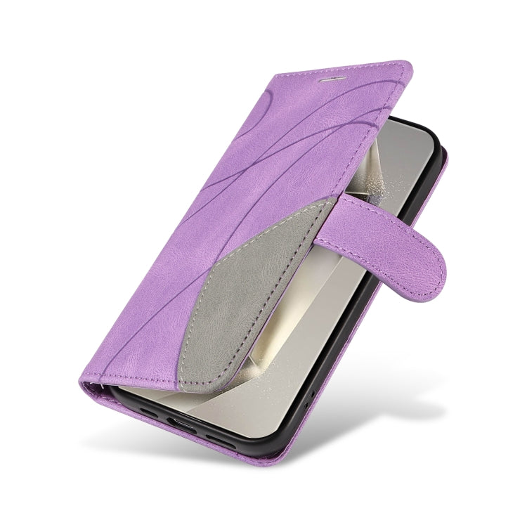 For Samsung Galaxy S25 Ultra 5G Dual-color Splicing Flip Leather Phone Case(Purple) by buy2fix