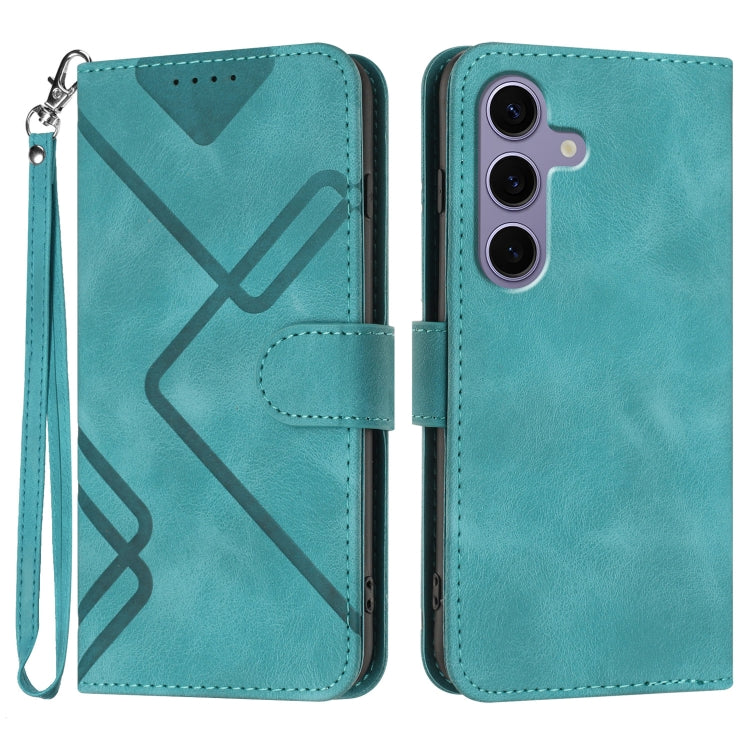 For Samsung Galaxy S25 5G Line Pattern Skin Feel Leather Phone Case(Light Blue) by buy2fix