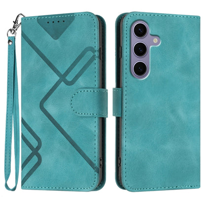 For Samsung Galaxy S25 5G Line Pattern Skin Feel Leather Phone Case(Light Blue) by buy2fix