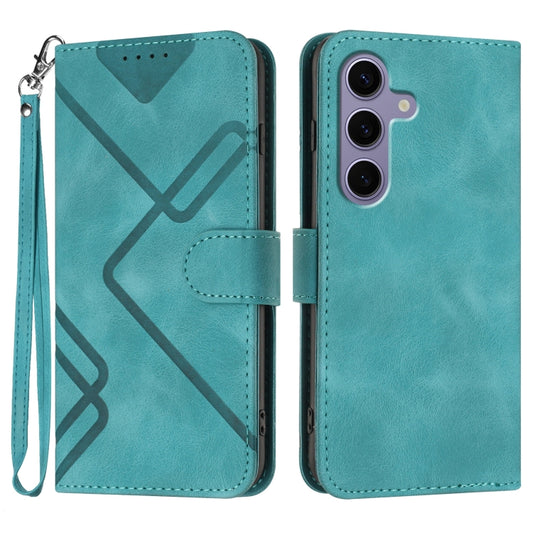 For Samsung Galaxy S25 5G Line Pattern Skin Feel Leather Phone Case(Light Blue) by buy2fix
