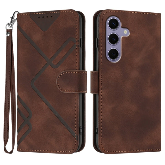 For Samsung Galaxy S25 5G Line Pattern Skin Feel Leather Phone Case(Coffee) by buy2fix