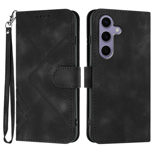 For Samsung Galaxy S25 5G Line Pattern Skin Feel Leather Phone Case(Black) by buy2fix