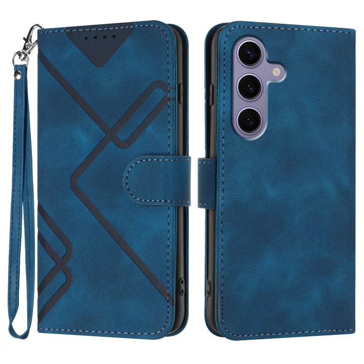 For Samsung Galaxy S25 5G Line Pattern Skin Feel Leather Phone Case(Royal Blue) by buy2fix