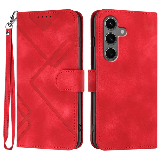For Samsung Galaxy S25+ 5G Line Pattern Skin Feel Leather Phone Case(Red) by buy2fix