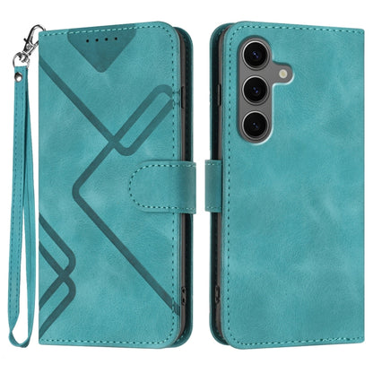 For Samsung Galaxy S25+ 5G Line Pattern Skin Feel Leather Phone Case(Light Blue) by buy2fix